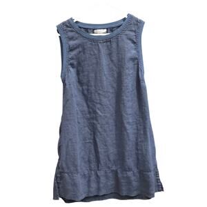 FLAX 100% Linen Sleeveless Shell Top Small Gray Lagenlook Tank with Pockets